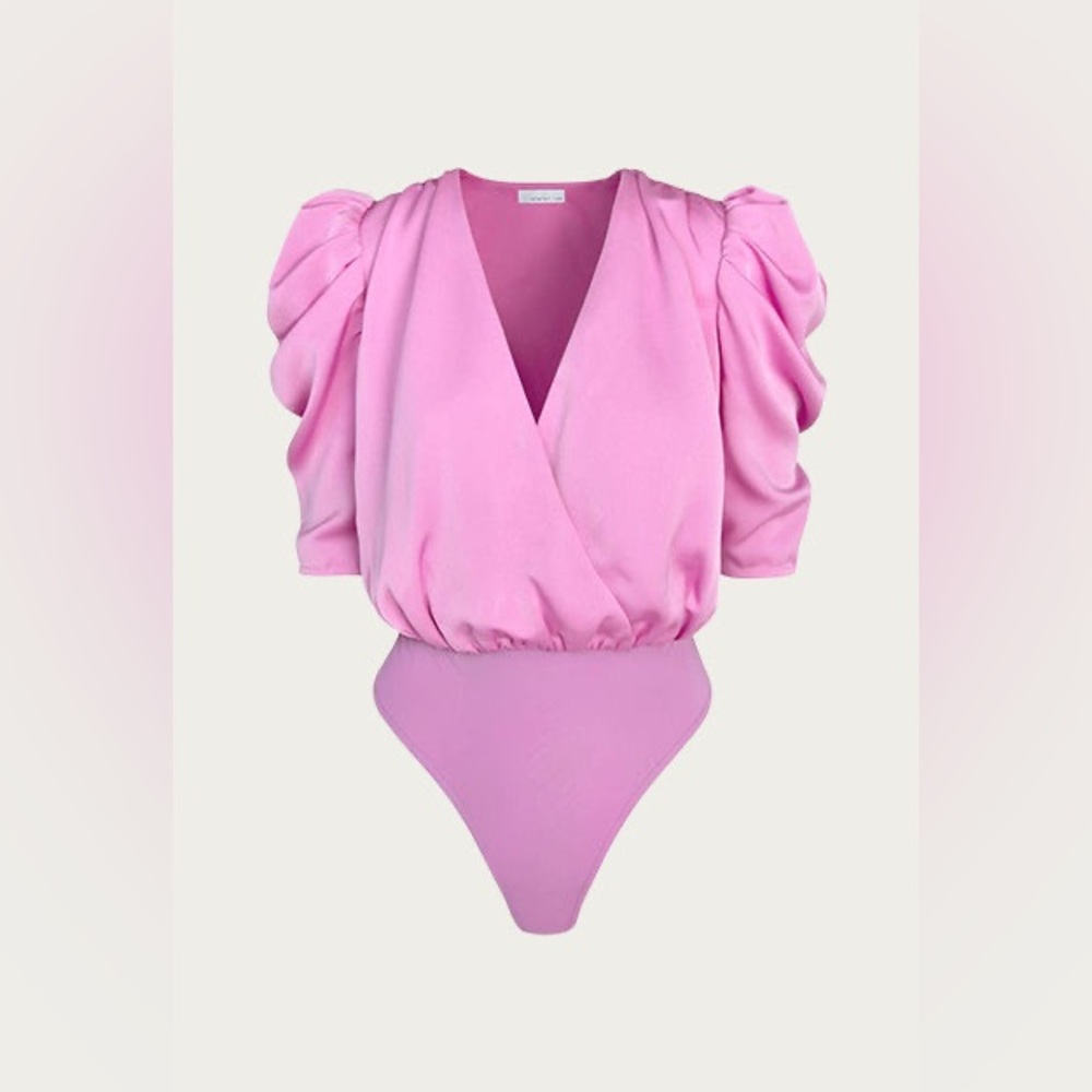 LILA WRAP-EFFECT SATEEN BODYSUIT ADELYN RAE NWT sorbet pink size small‎